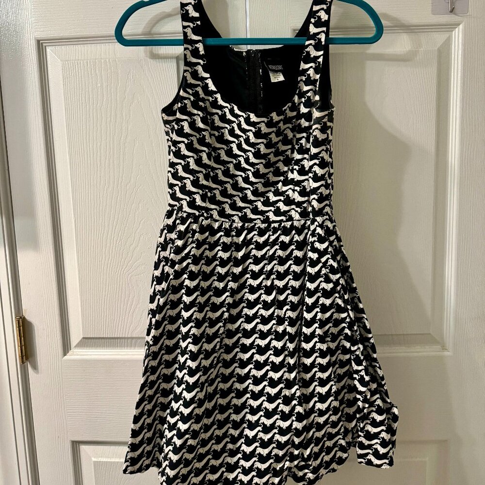 Dachshund Doxie Dog Print Fit & Flare Dress w/ Tulle Lining - M - Retrolicious